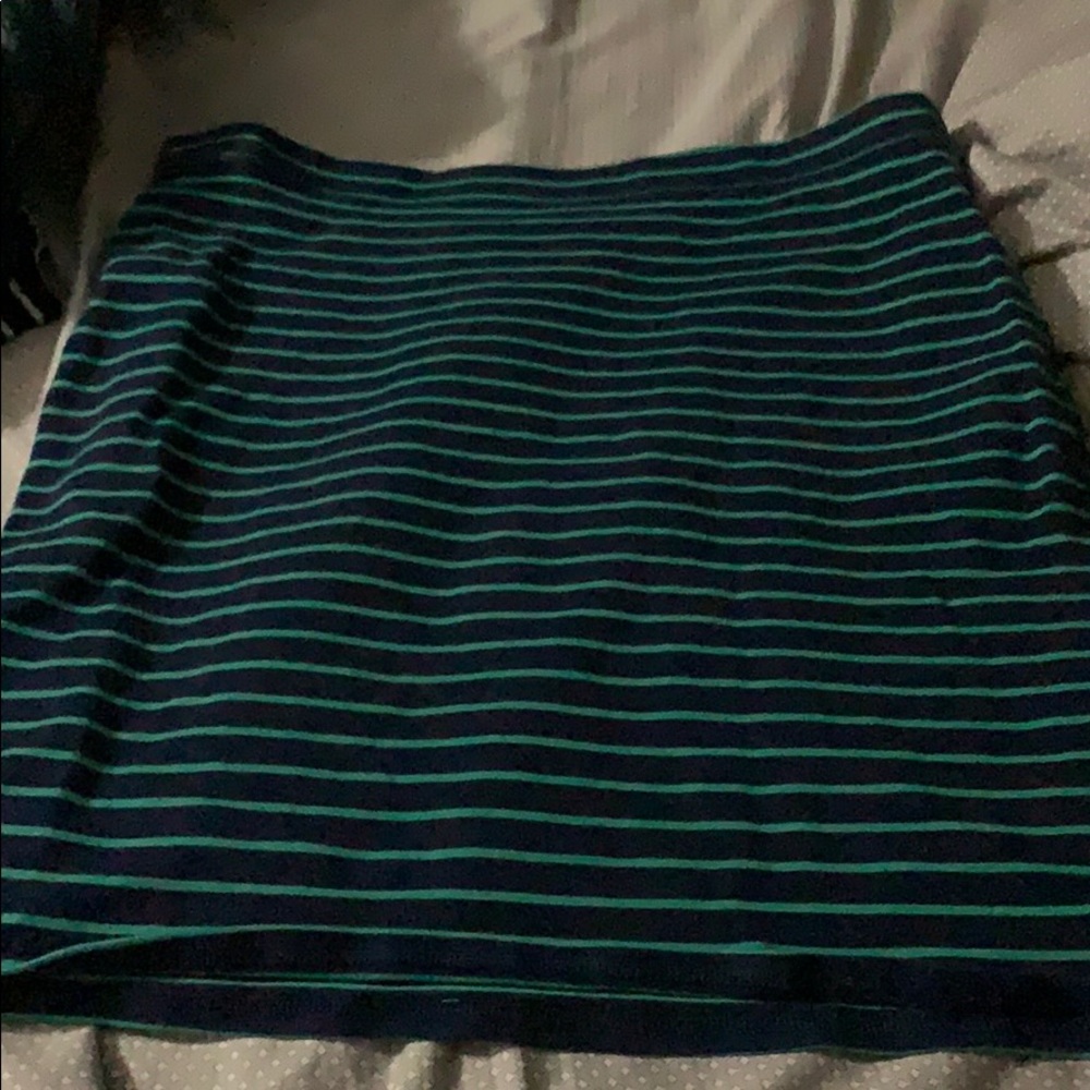 Navy blue and mint blue striped pencil skirt